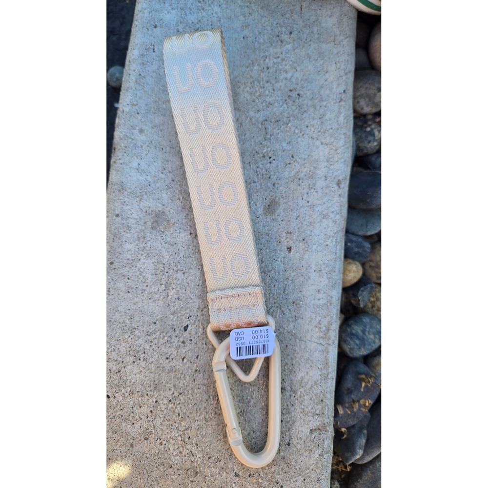 Urban Outfitters UO Logo Lanyard Keychain Carabiner Clip Cream Tan 8 Inch NEW